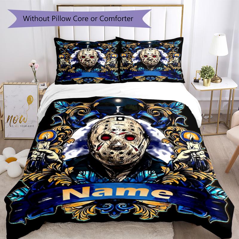 3pcs Custom Name Friday the 13th Bedding Set Duvet Cover Closure Includes 1 Duvet Cover & 2 Pillowcases, Soft and Comfortable for All Seasons.