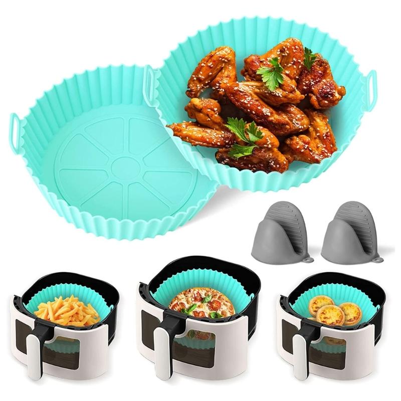 2Pcs Air Fryers Silicone Pot Non Liners Replacement Reusable Baking Tray Air Fryers Basket Dishwasher Safe