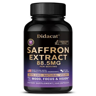 Saffron Supplement - 120 Capsules, Improves Mood, Vision, and Concentration, non-GMO.