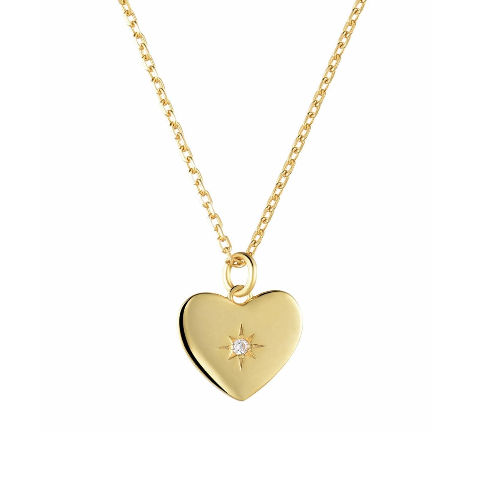 

Adult Heart Necklace, Yellow Gold Color, Single Zirconia Stone, Sterling Silver 925