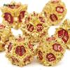 7 Pcs Golden Red Lotus Flower Metal DicePerfect For Rpgs, Board Games, And Card Games.Dice For Games, Dnd Dice Set