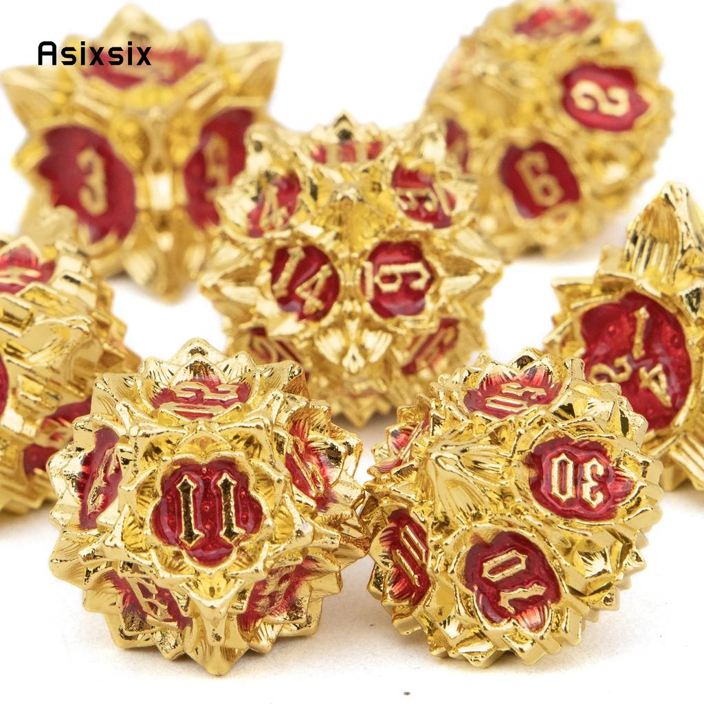 7 Pcs Golden Red Lotus Flower Metal DicePerfect For Rpgs, Board Games, And Card Games.Dice For Games, Dnd Dice Set