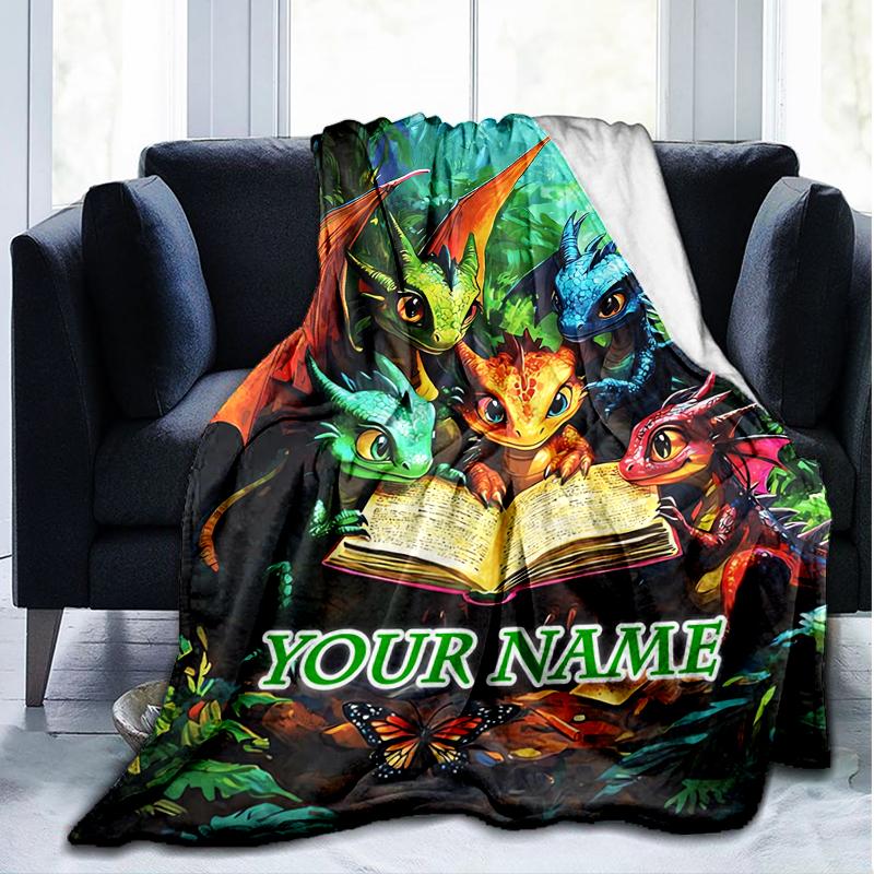 1PC Custom Name Dragons Together Outdooor Flannel Blankets Patterns Throw Blanket All-Season Soft Gift for Couch, Bed, Camping Gifts