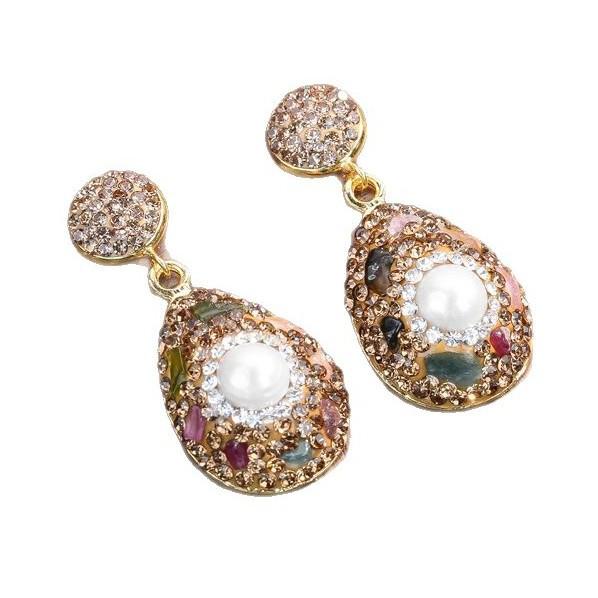 Natural Baroque Freshwater Special-shaped Pearl Earrings Jewelry Set Women's Inlaid Tourmaline Sweater Chain Jewelry Three-piece Set