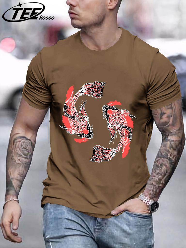 Japanese Harajuku Soaring Koi Print T Shirt Men Summer Casual Short Sleeve ONeck Loose TShirt Cotton Unisex Fashion Clothing