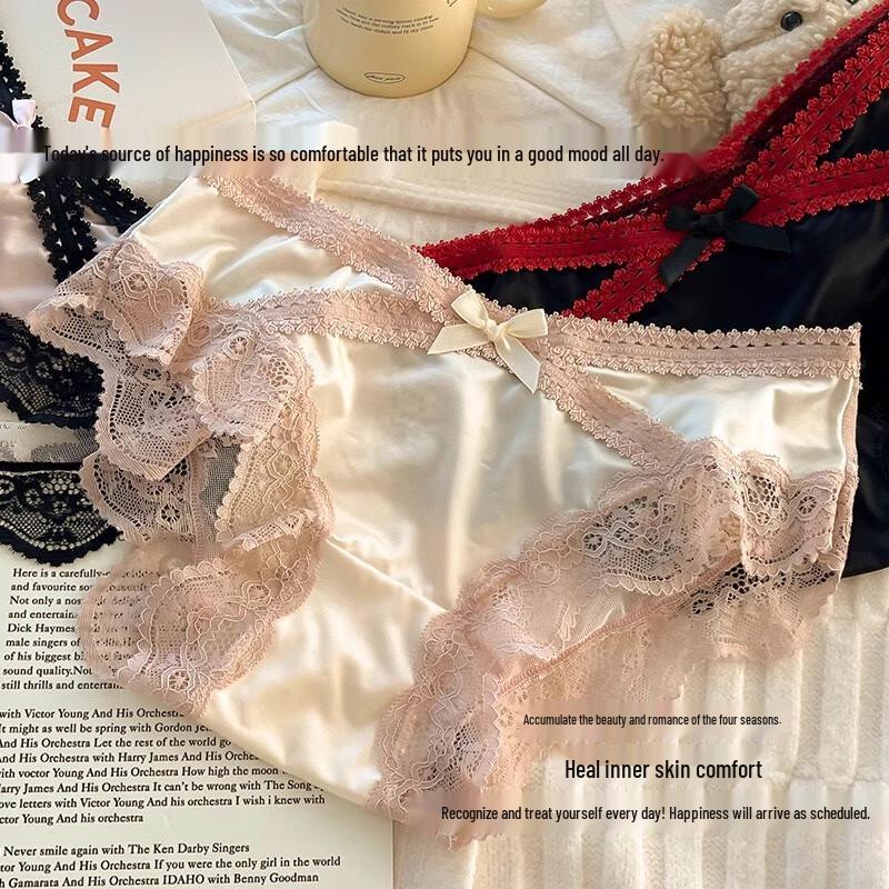 LANGSHA Atmungsaktive Spitze & Satin Slips 4er-Pack