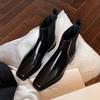 Cowhide Grape Mom Same Square Head Platform Chelsea Boots Women's Leather Thick Heel Martin Boots French Short Boots Skinny Boots