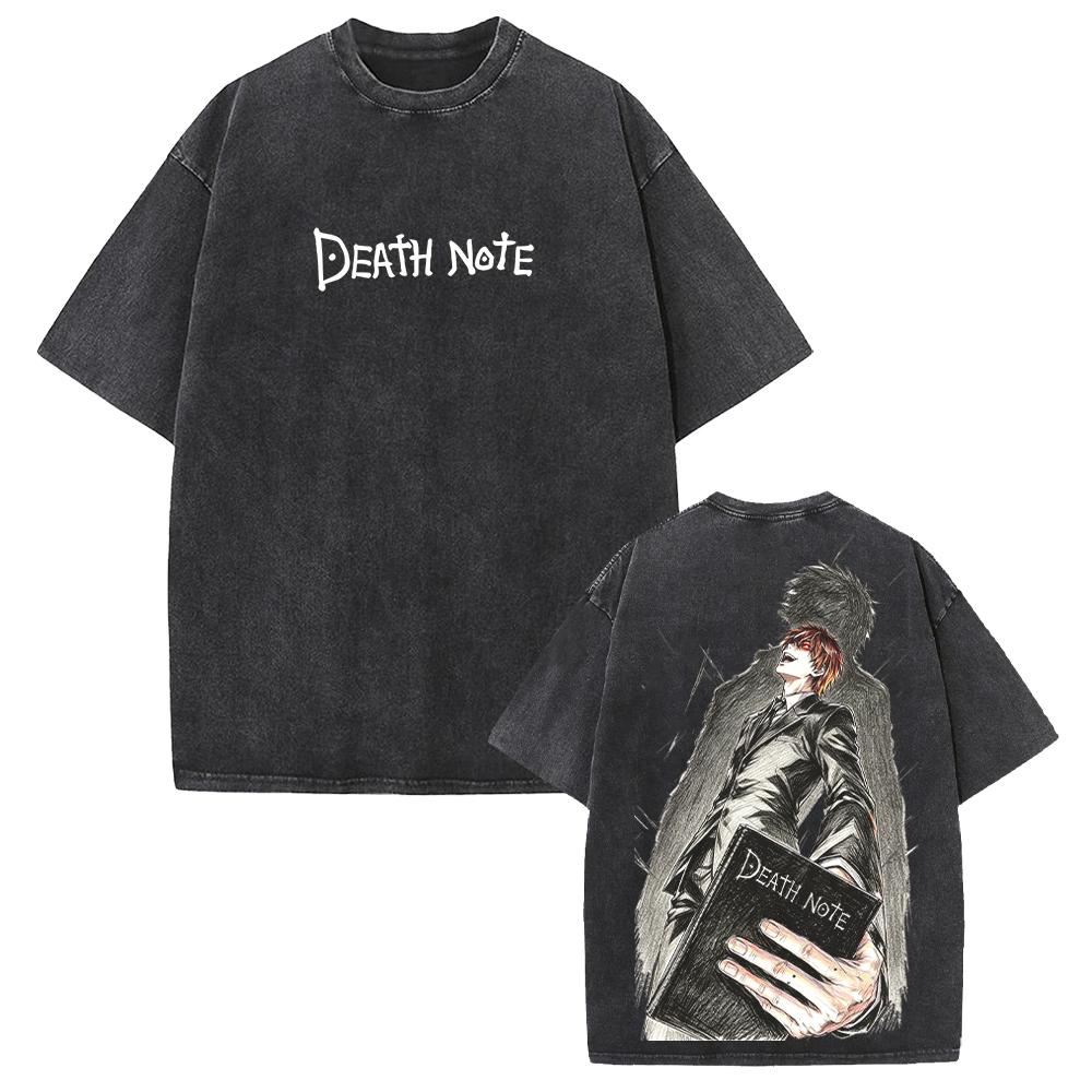 T-shirt imprimé Yagami, motif anime Death Note, vêtets pour hommes et femmes, t-shirts en coton, t-shirt vintage délavé, coupe ample