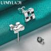 925 Sterling Silver Square Stud Earrings For Women Wedding Party Charm Jewelry