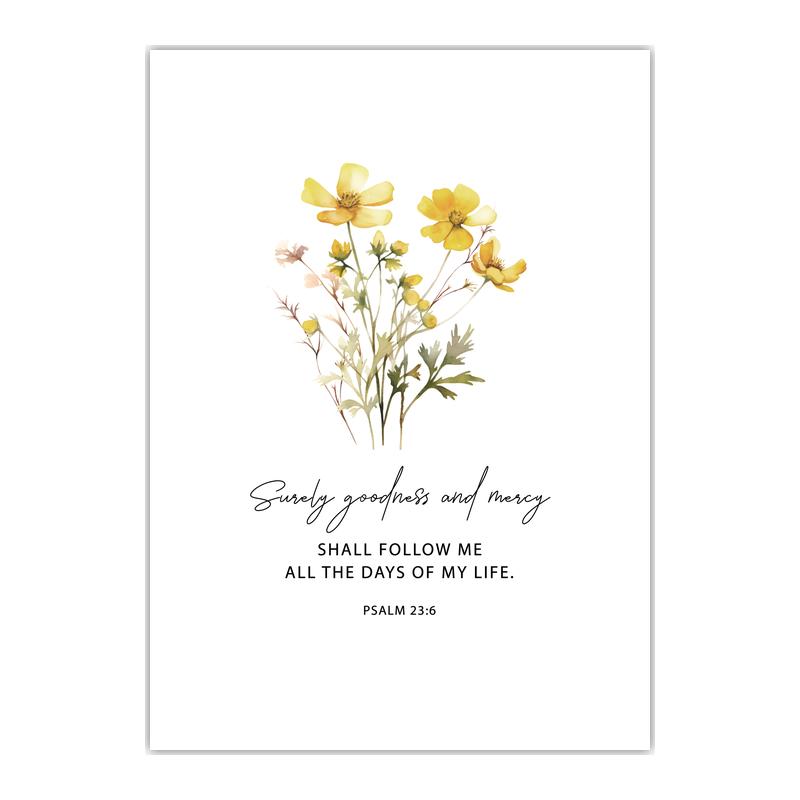 Christian Bible Verse Wall Art, Motivational Quote Flower Canvas Painting | Minimalist Poster for Living Room Bedroom Decor