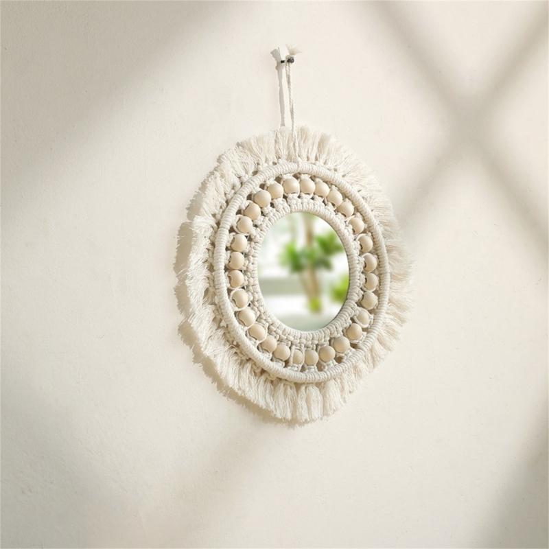 Bohemian Wall Hangings Mirrored Cotton Rope Tassels Round Mirrored Wall Decors