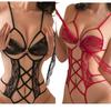 Of Extreme Super High Leg Leotard Sexy Cosplay Underwear Lace Brazilian Open Crotch Perforated Babydoll Lingerie Black and Red 2 Color [OLYOLY] [Set