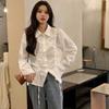 Women's White Shirt Female Drawstring Turn-Down Collar Long Sleeves Blouse Spring Summer New Korean Loose Versatile Lady Top