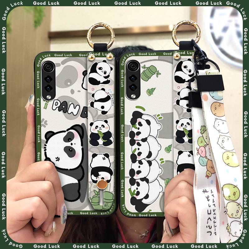 Shockproof Wrist Strap Phone Case For LG Velvet 4G/5G Silicone Soft case Durable Kickstand Cartoon Lanyard Panda Ring