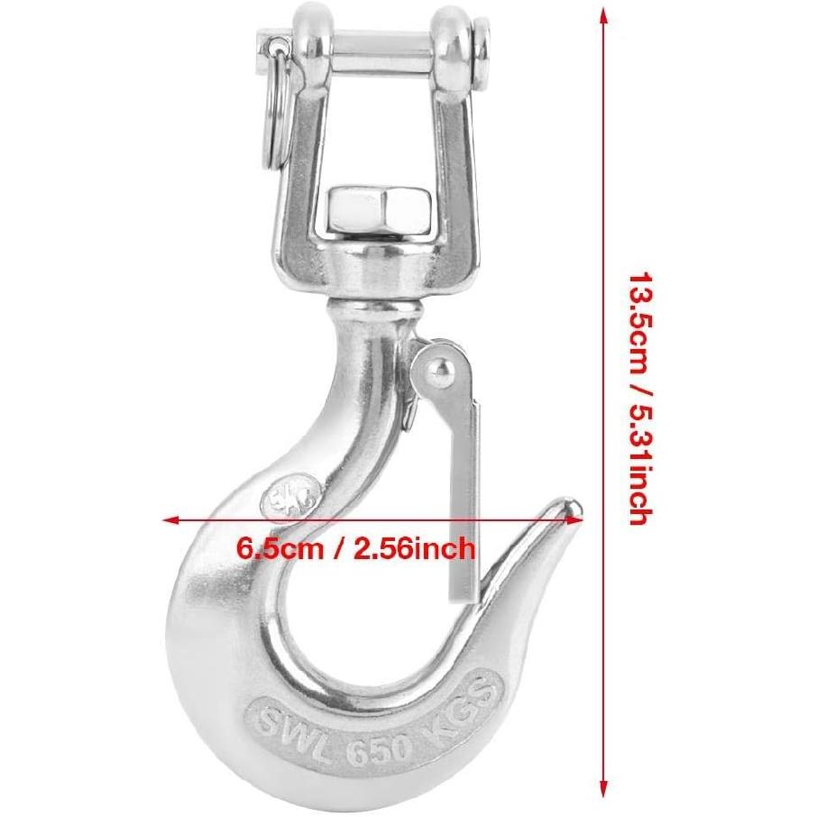 Walfront 304 Stainless Steel Swivel Lifting Hook with 650kg/1000kg WLL, Silver, 13.56.5cm/5.312.56in (650KG), 15.58.5cm/6.13.35in(1000kg), 258g458g,