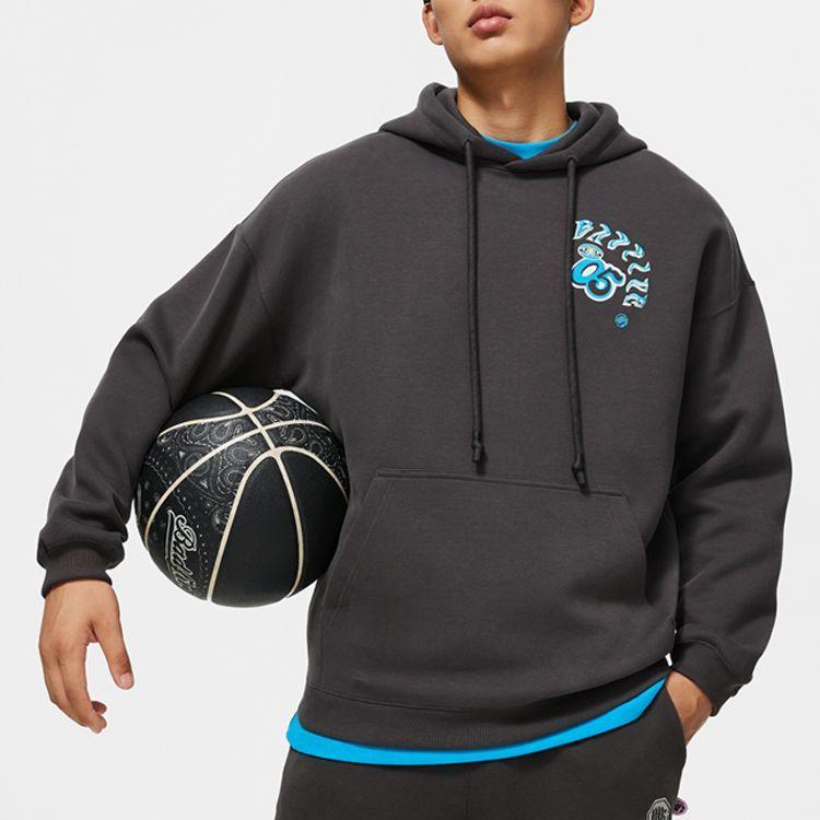 Li Ning Basketball Series Pullover Hoodie Long Sleeve Sweatshirt Men hoodies Dark-Gray AWDU085-7