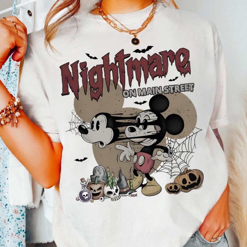 Nightmare on Main Street Tshirts Vintage Mickey Halloween T Shirt Disney Halloween Tshirt Short Sleeve Women Oversized Tshirt