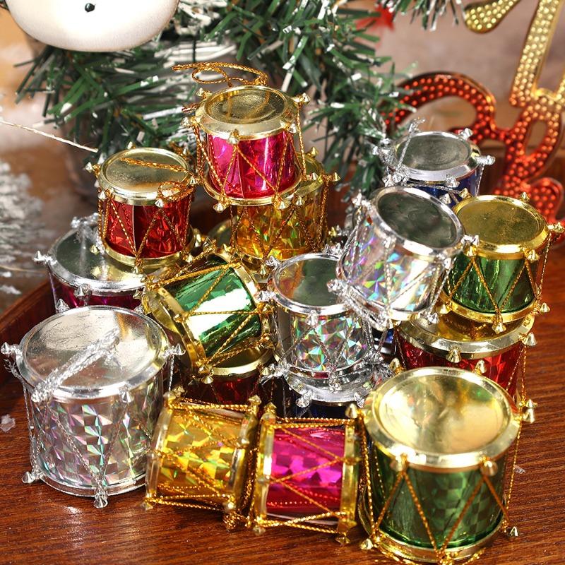 6/60pcs Colorful Glitter Drum Pendant Mini Christmas Tree Ornaments New Year Party Decor Christmas Hanging Decoration Pendants