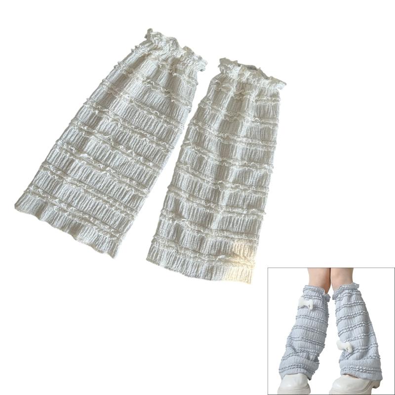 Japanese Tiered Ruffle Lace Leg Warmers for Women and Teens Knee Length Flared Leg Covers for Cosplay and Daily Wear