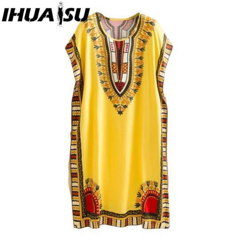 

IHUASU Летнее платье Геометрический принт Пуловер Один размер Шикарное женское платье миди для дома one size жёлтый