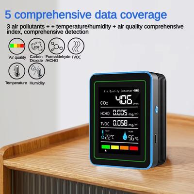 Detektor kvality vzduchu v domácnosti 5 v 1 CO2 HCHO TVOC Monitor vlhkosti a teploty Tester CO2, LCD USB dobíjecí