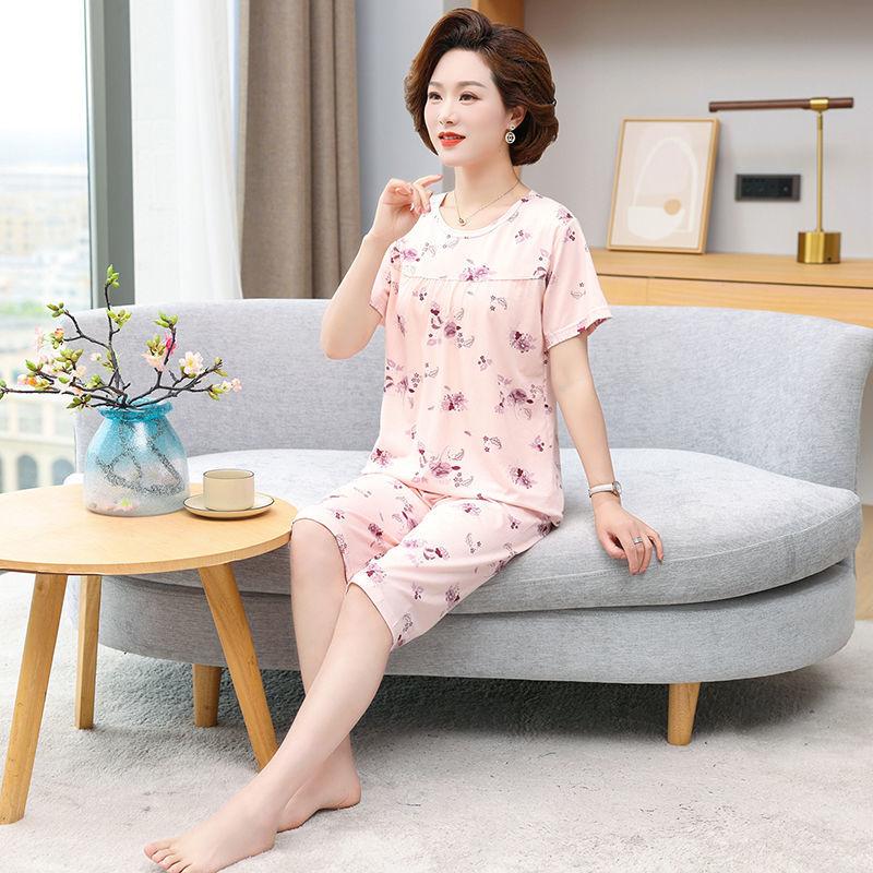 

Пижамы для мам среднего и пожилого возраста, женская домашняя одежда с короткими рукавами, весенние и осенние комплекты, летние оверсайз свободного кроя 2XL