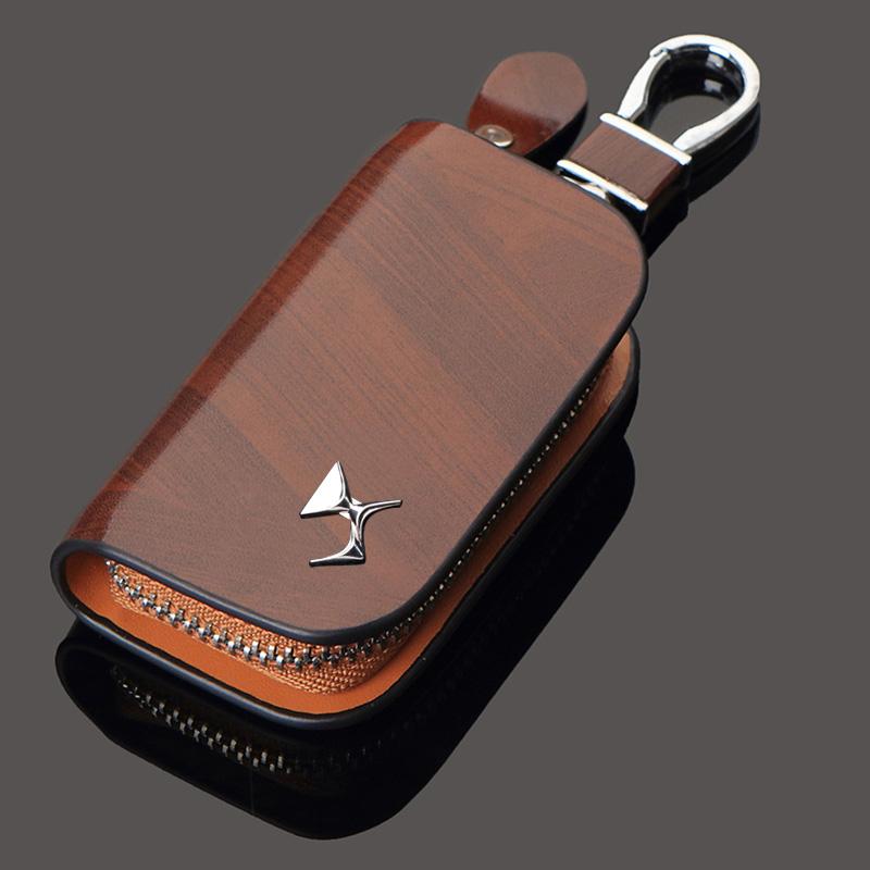 AJFJ2 Leather Citroën Key Fob Holder Car Key Case Protector for DS C3 C4 C5 Picasso Models - Premium Business Gift (Black/Brown)