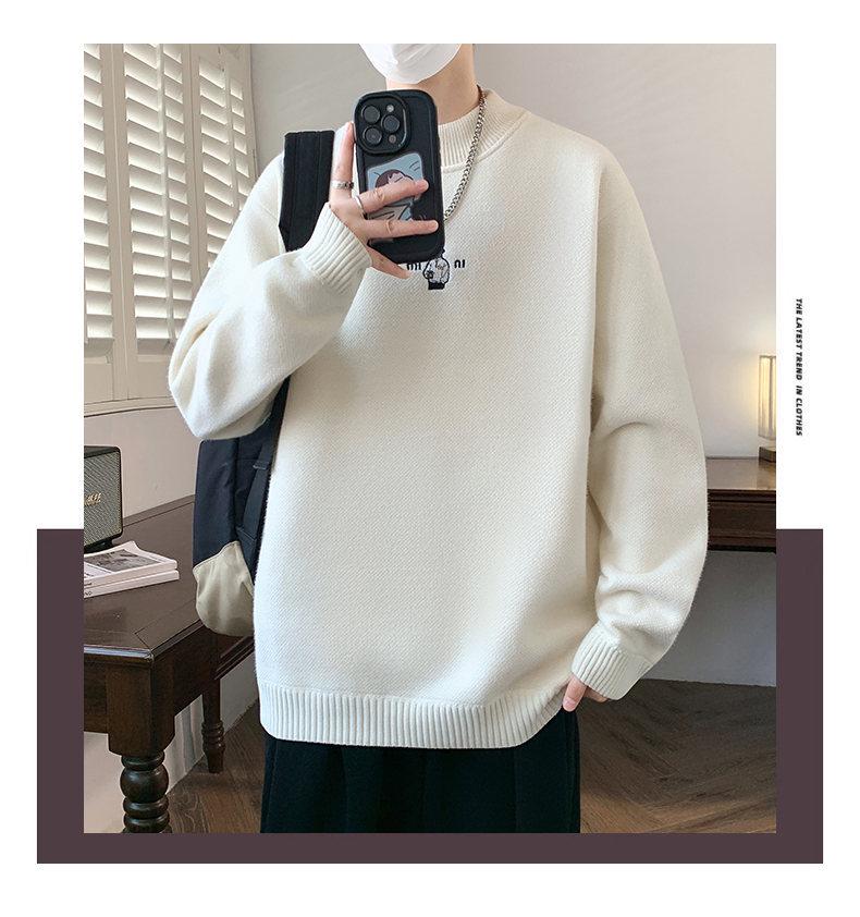 KM1023 Winter Plus Velvet High Neck Embroidered Men's Sweater - Thickened Base Layer Knitwear.