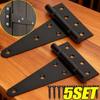 5/1Sets T Shape Iron Hinges Heavy Duty Black Door Gate Hinges Cabinet Barn Room Strap Hinge with Screws Hardware Board Bracket