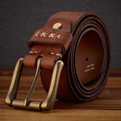 Genuine Leather Handmade First Layer Cowhide Belt Men'S Belt Retro Copper Buckle British Style Belt Belt