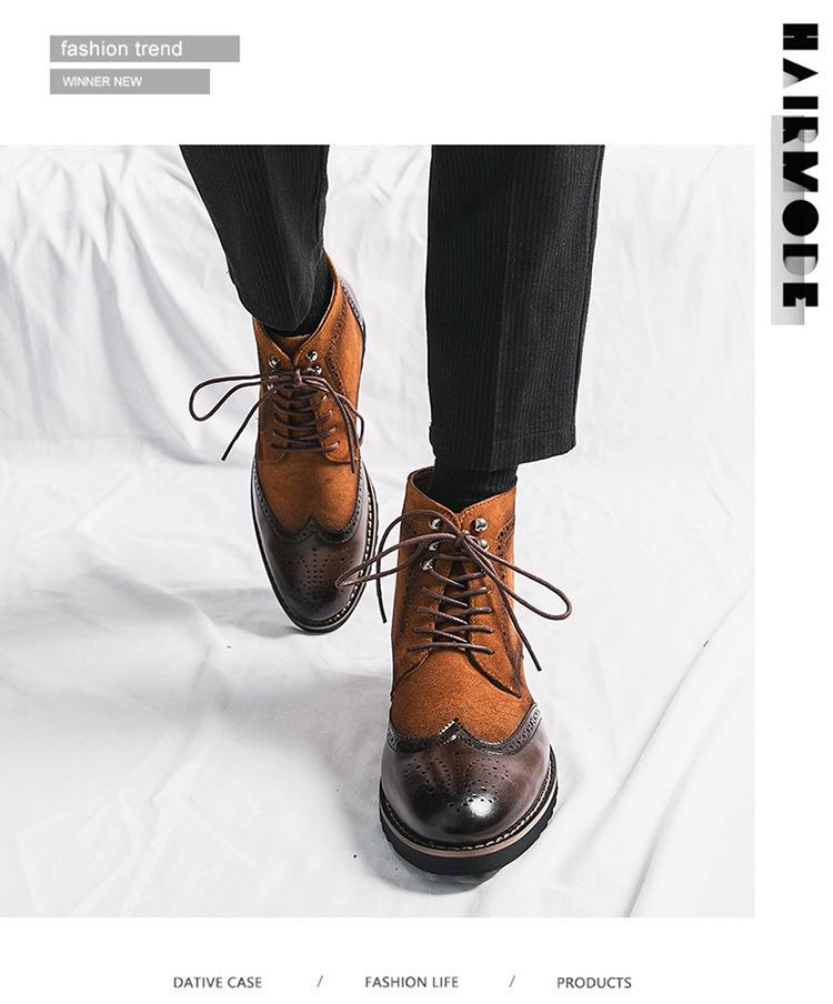 Plus Size Men's Autumn/Winter Leather Chelsea Boots - British Style High-Top Fashion