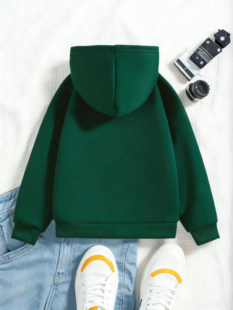 Boys' Autumn/Winter Fashion -Lined Hooded Sweatshirt "Santa Says Six Seven" Lettering Element with Santa Claus Cartoon Print Wearing