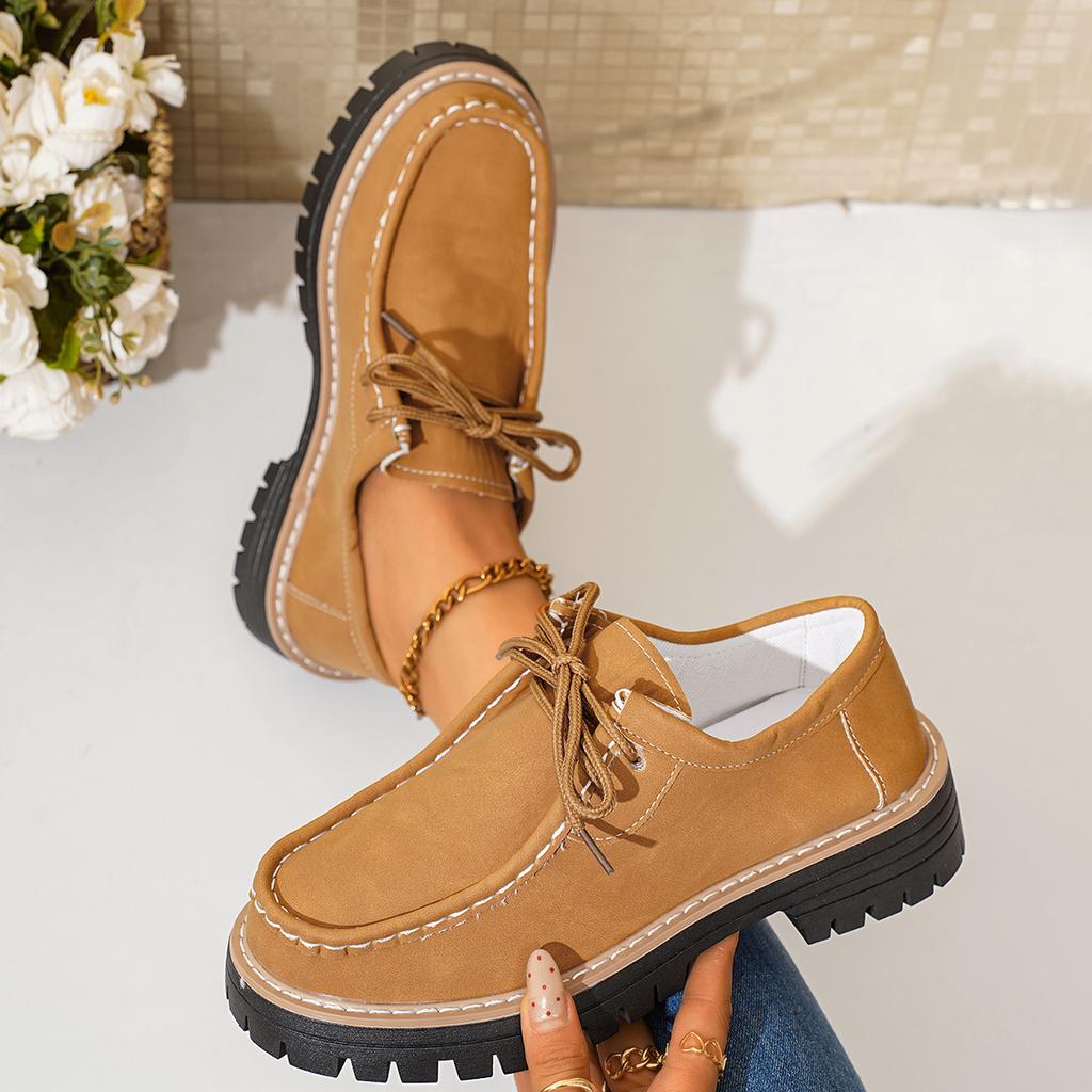 Damen Slipper Neue Dicke Ferse Klobige Sohle Flats Schuhe Bequeme Sneaker Damen Frühling Herbst Britischer Stil Damenschuhe
