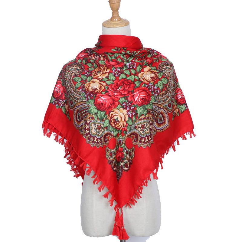 Hijab Ukrainian Embroidery Style Headscarf For Women Square Print Warm Due Head Cotton Blend Scarf Vintage Bandana Shawl 35.5In