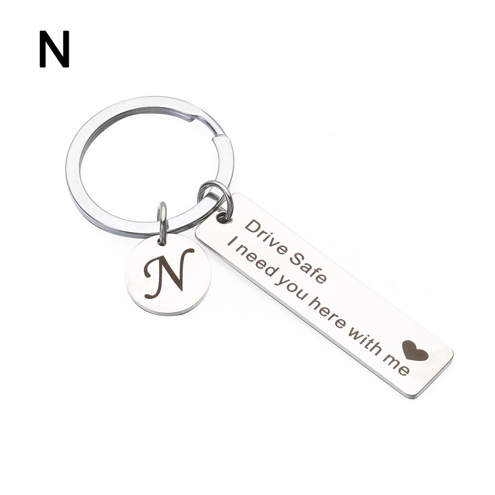 Girlfriend Lover Gifts Fashion Jewelry Drive Safe Keychain A-Z 26 Initials Lettering Key Ring