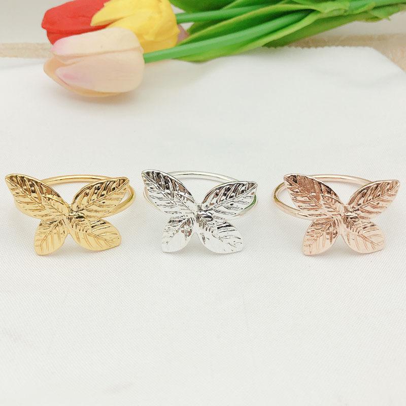 

6pcs/lot Golden tree leaf napkin ring metal napkin buckle cloth ring towel buckle wedding holiday party decoration