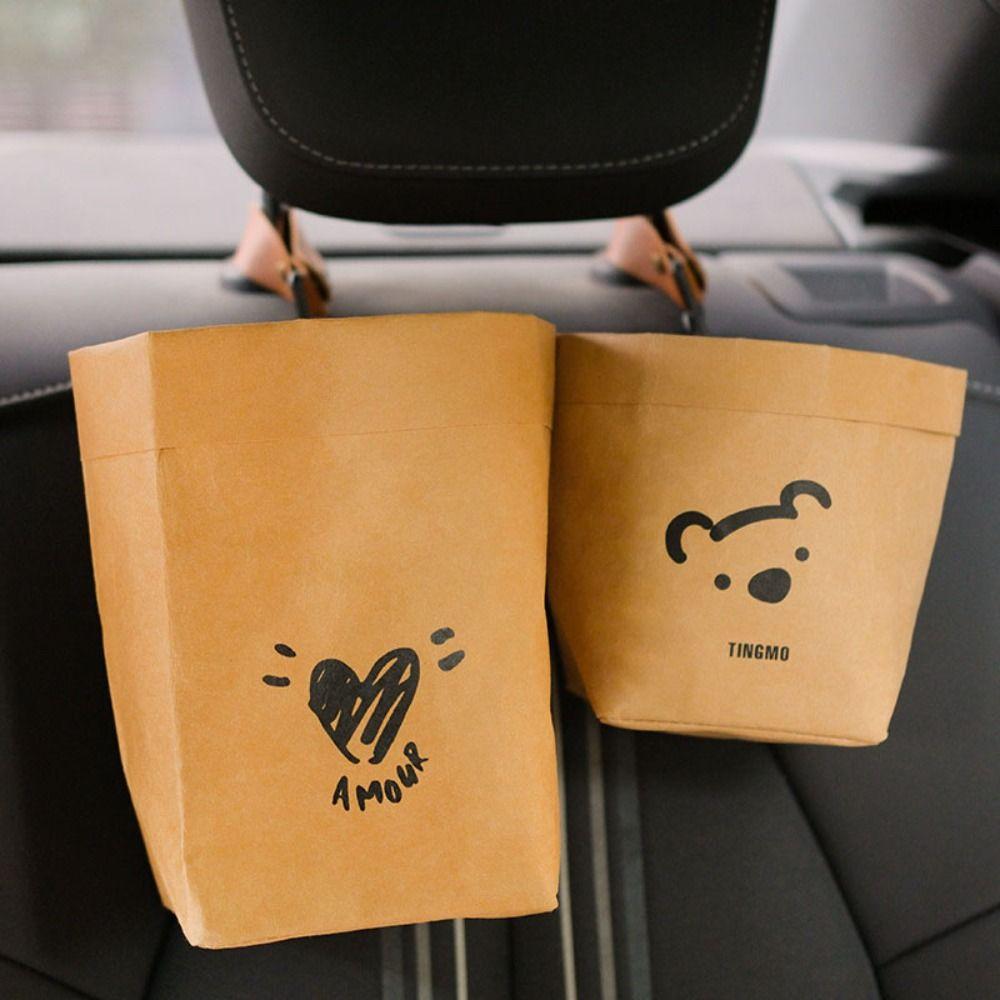 Multipurpose Vehicle Organizer Bear Shaped Kraft Paper Storage Bag Car Air Vent Trash Can  Car Use