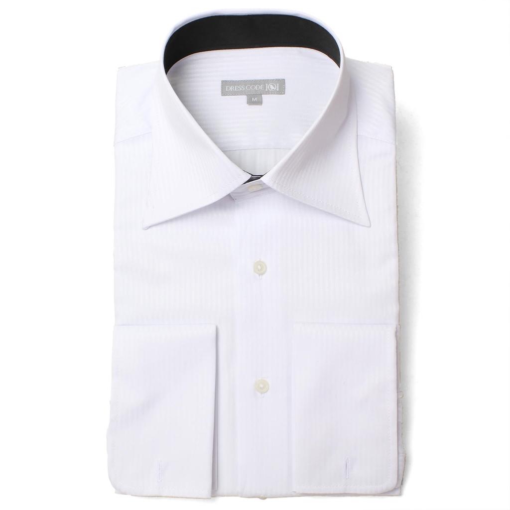 Code dress shirt A cool shirt for both business and casual wear Long sleeves Various sizes Regular 03 White jacquard stripe Wide collar 2002 Neck