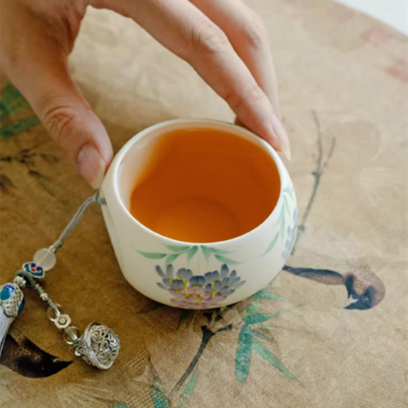 1 Pc Chinese Creative Ceramic Tea Cup Handmade Flowers Teacup Household Beauty Tea Bowl Travel Personal Meditation Cup Tea Set