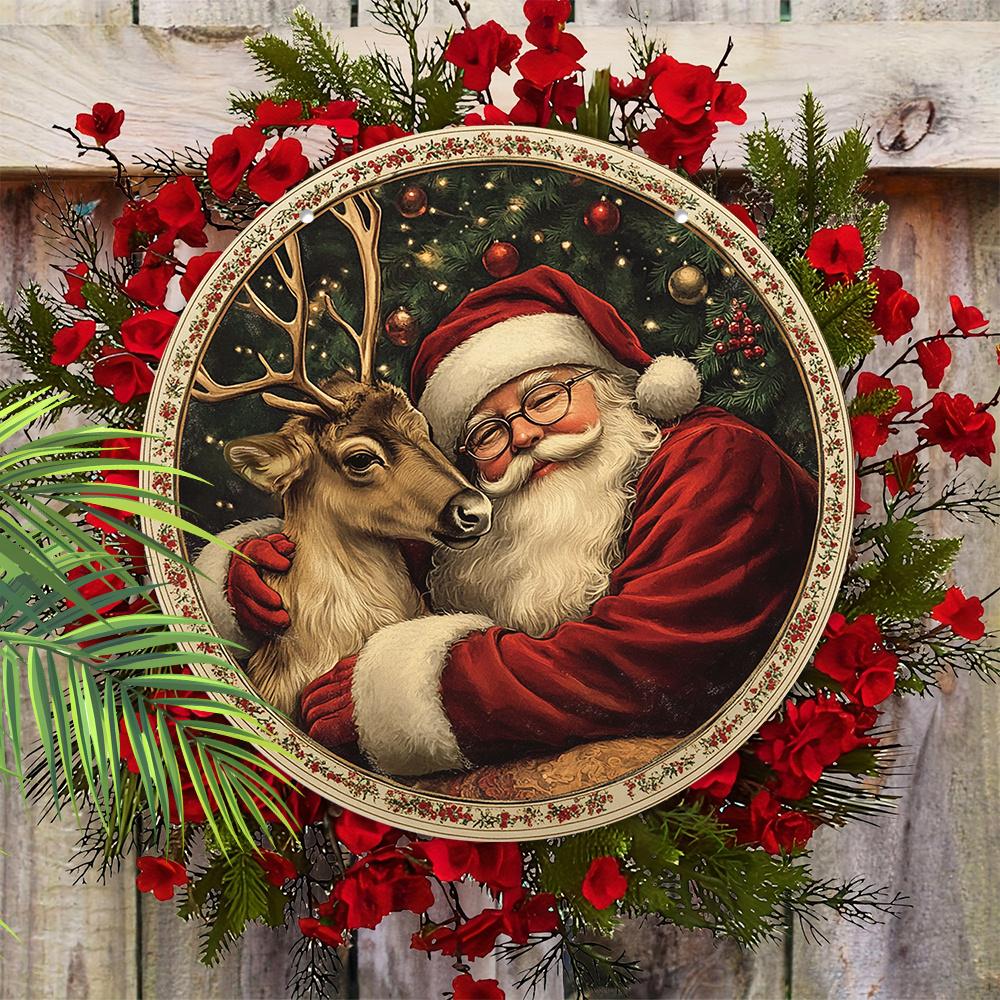 Christmas decoration sign,hanging decorations,2D flat Wooden products with The pattern is Santa Claus and elk,Christmas gifts for friends and family