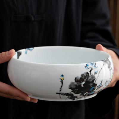 Jade Porcelain Tea Washing Large Blue and White Ceramic Pen Washing Hydroponic Flower Pot Bowl Water Tray Ashtray