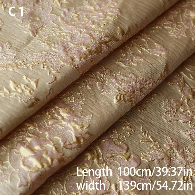 Elegant Bronsguldtråd Blommönster Jacquardtyg 3D Präglad Diy Sy Hanfu Cheongsam Klänning Väska Tyg Hemtextilier