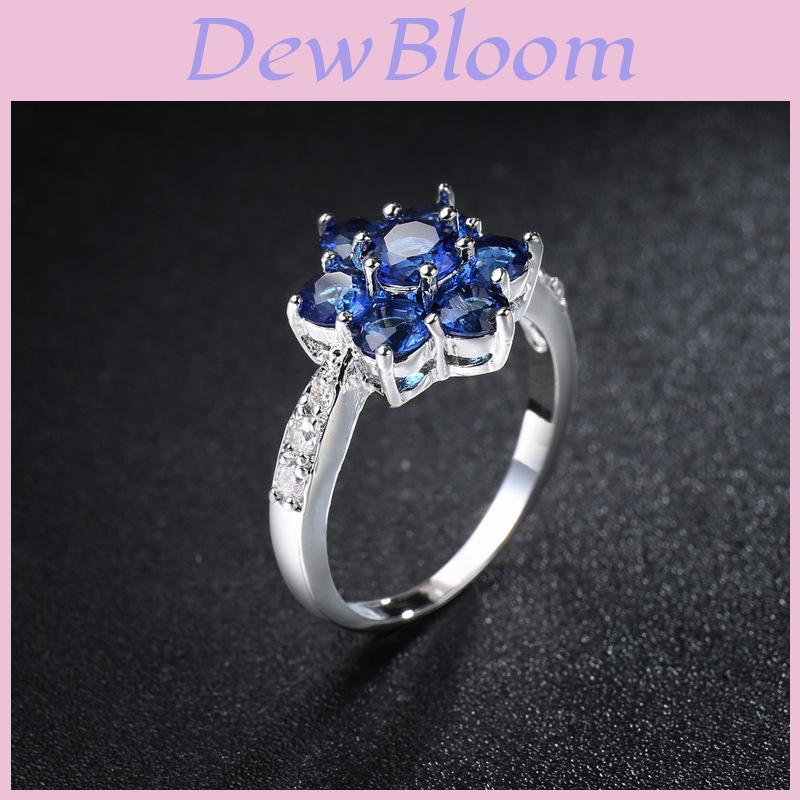 Elegant Blue Flower Shaped Ring For Women With Silver Topaz Detailing In Fashionable Style