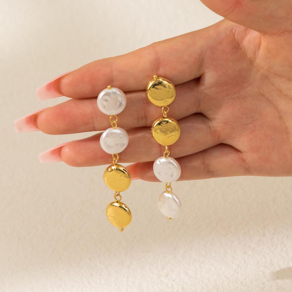 Trendy 2023 Gold Geometric Earrings Minimalist Long Faux Pearl Winter Jewelry