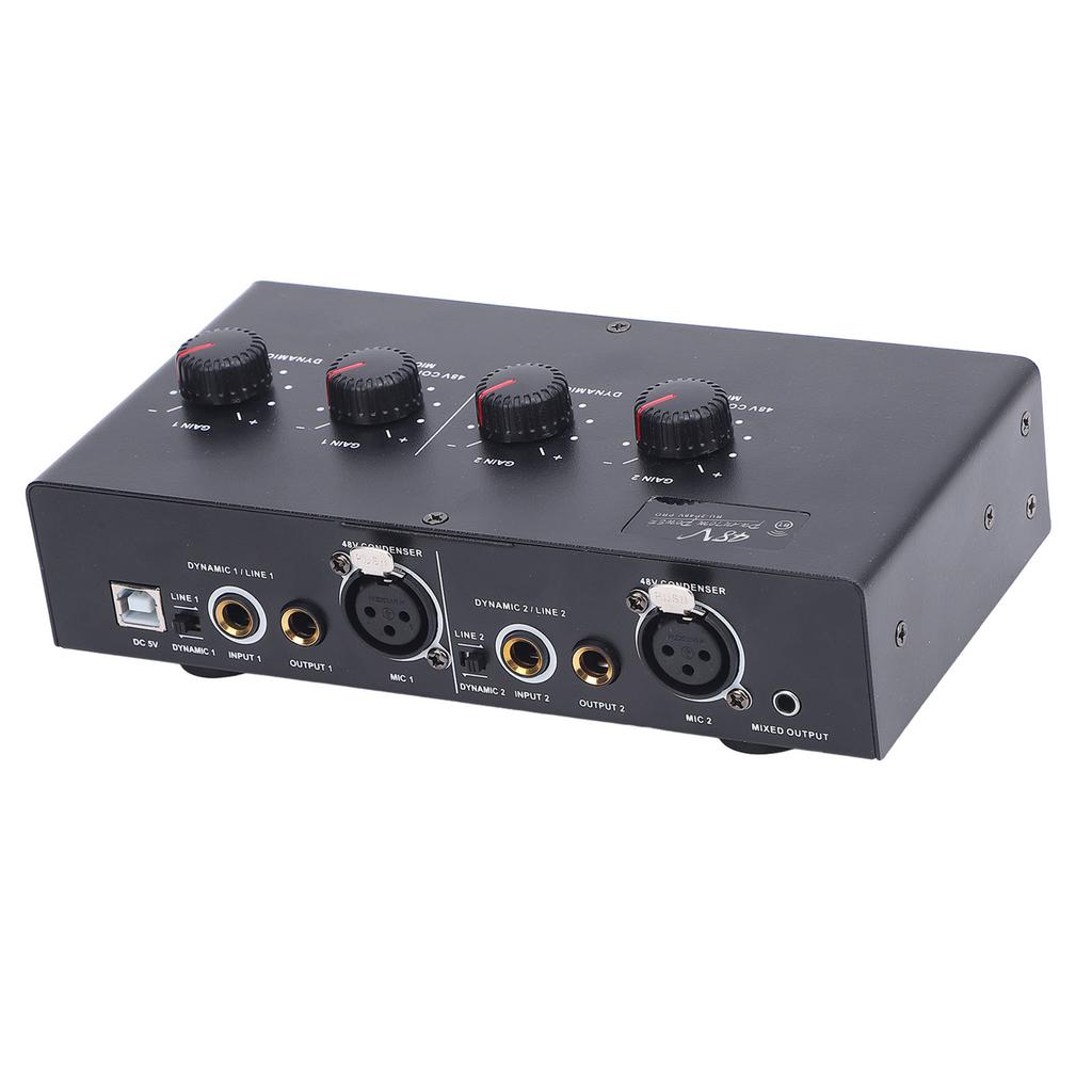 2 Channel Microphone Amplifier USB 5V DC Powered 48V Phantom Power Amplifier for Dynamic Condenser Mic Guitar