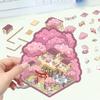 Cartoon Landscape Pink Panda Square Sticker Miniature World 3D Hut Unzip DIY Scene Manual