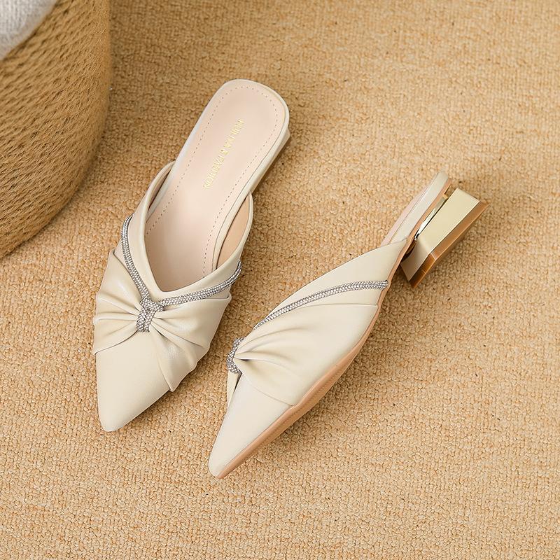Huiliya baotou half slippers women's outer wear 2025 new pointed temperament French rhinestone Muller Y6088-1