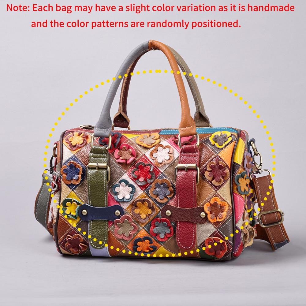 

Genuine Leather Retro Patchwork Floral Crossbody Handbag