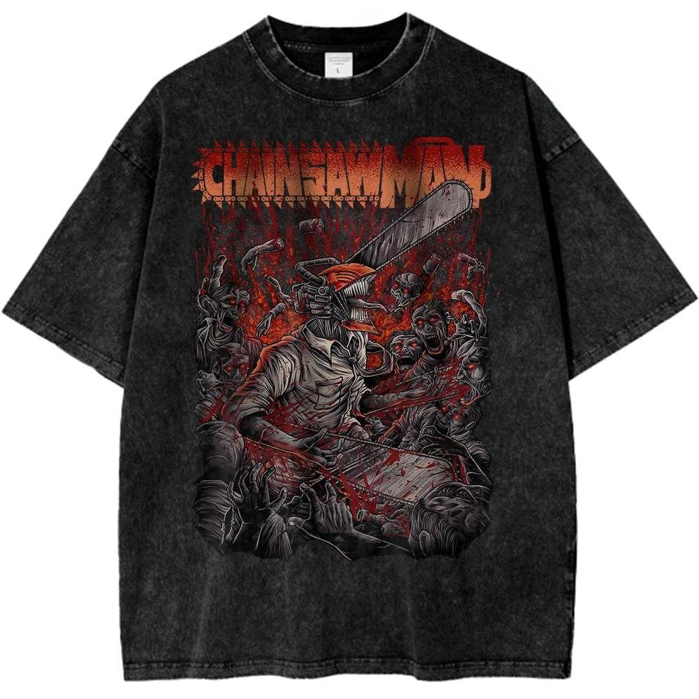 DAN DA DAN Anime Tshirt Vintage Gothic Washed Oversized T Shirt Summer Short Sleeve Pure Cotton Tee Tops Men Women Clothing