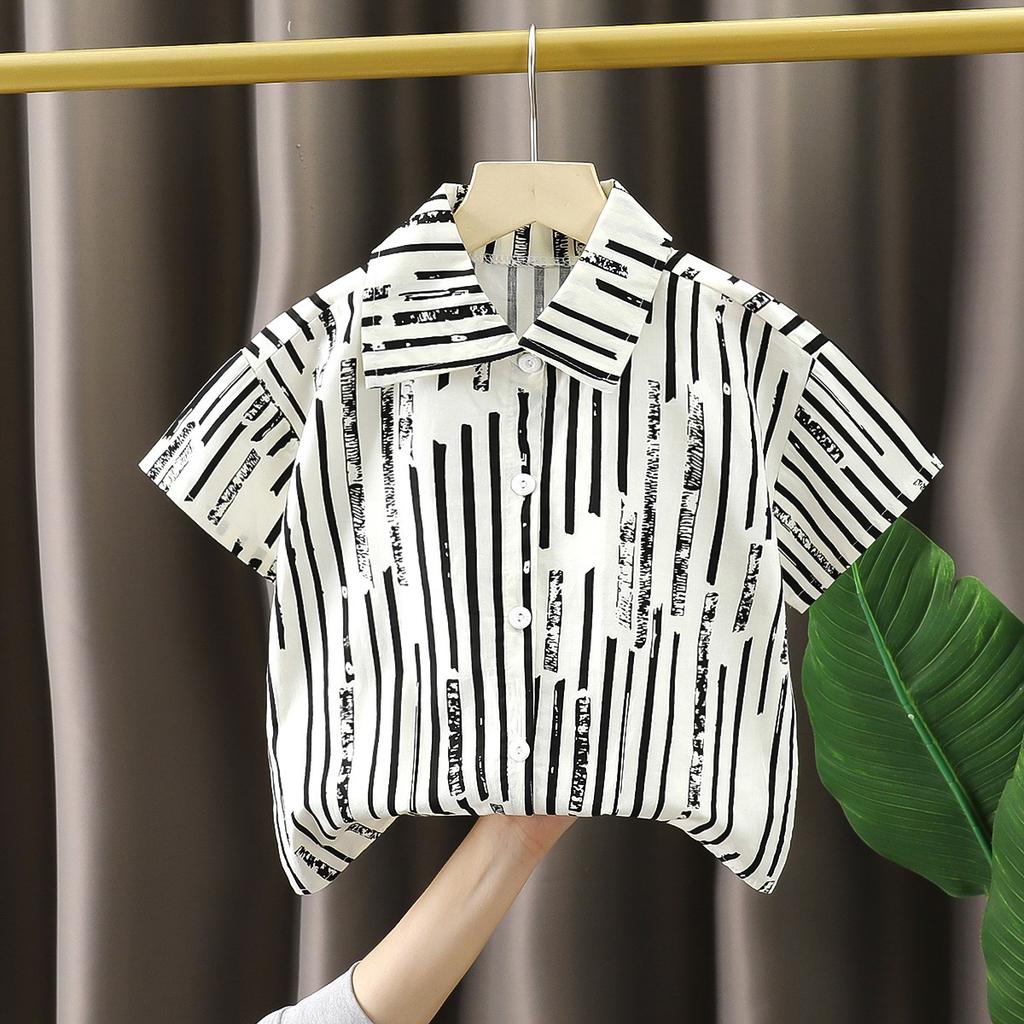 Boys Summer Cotton Short Sleeve Open Front Shirt Thin Breathable Casual Top For Baby Kids Clothing